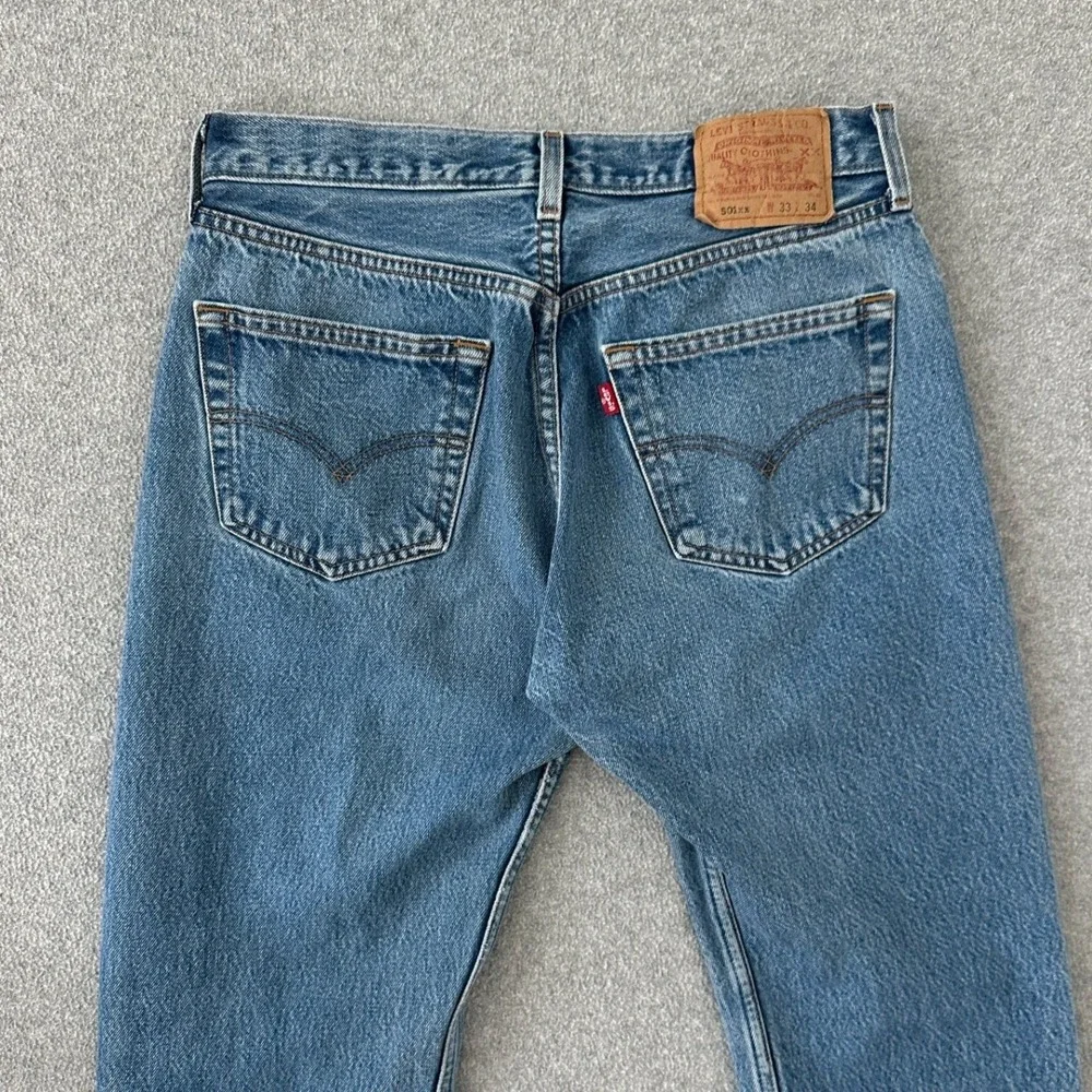 Vintage Levis 501xx Jeans Mens 33x34 Blue Straight Leg Button Fly Made in Mexico
